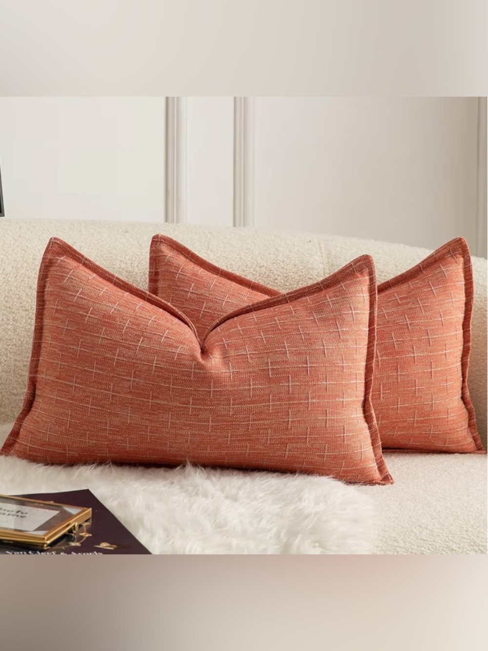 MANDIOO Pack of 2 Burlap Linen Throw Pillow Covers Woven Farmhouse 24x16